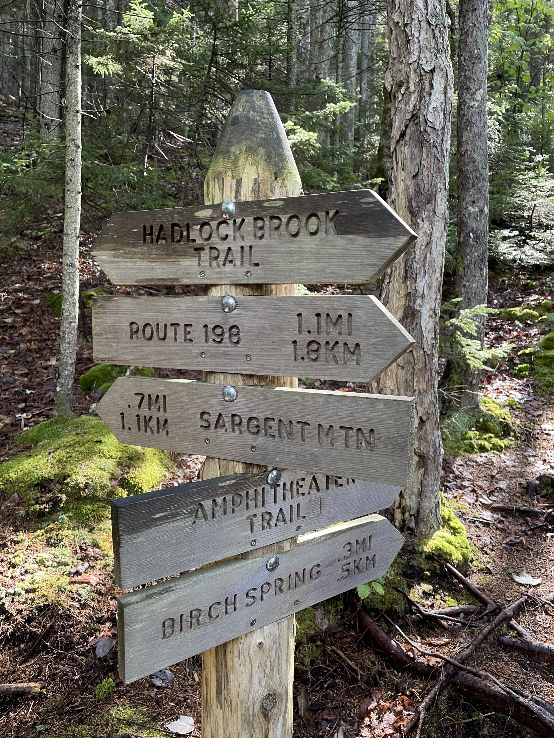 Acadia National Park trail sign. Hadlock Brook Trail