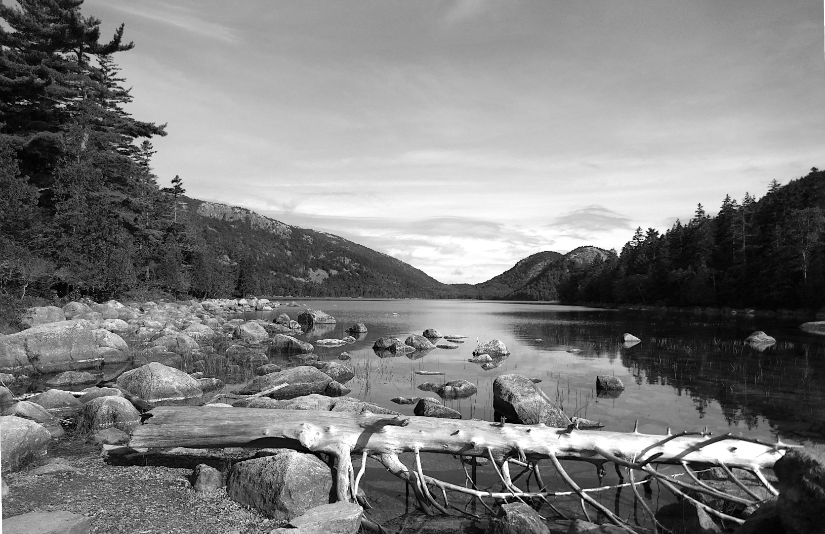 Acadia National Park Black & White photo of Jordan Pond