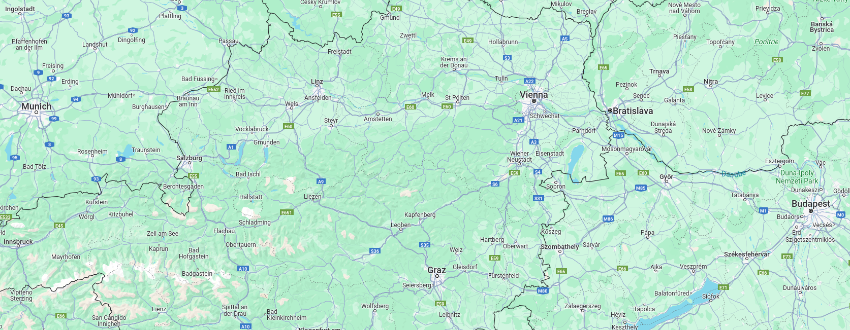 European Map Munich to Budapest